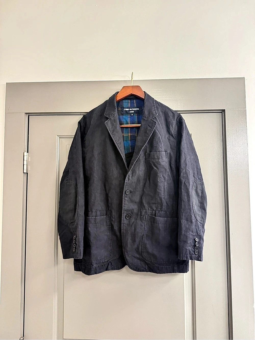 Comme des Garçons Homme linen blazer with plaid lining